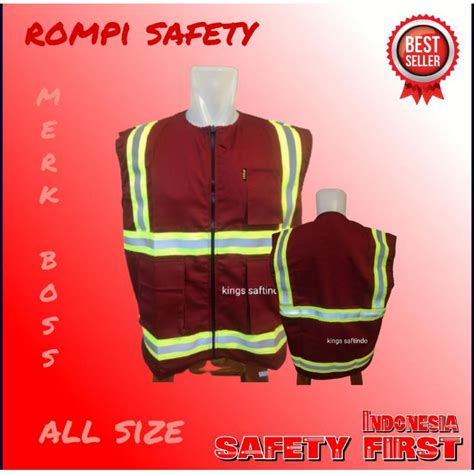 Jual Rompi Kerja Safety Merah Maroon Merk Boss Original Rompi Proyek