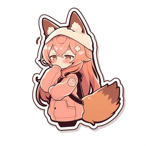 Adorable Kawaii Ilustrado Chibi Anime Fox Girl Vector Art Sticker Con