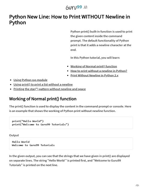 Python New Line How To Print Without Newline In Python Pdf Python Programming Language