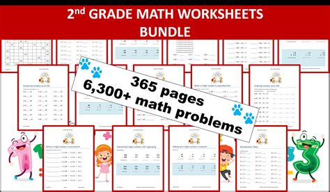 2nd Grade Math Worksheets Bundle 365 Pages 6300 Math Problems Instant