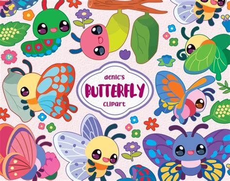 Butterfly Clipart Chibi Butterfly Cute Caterpillar Etsy