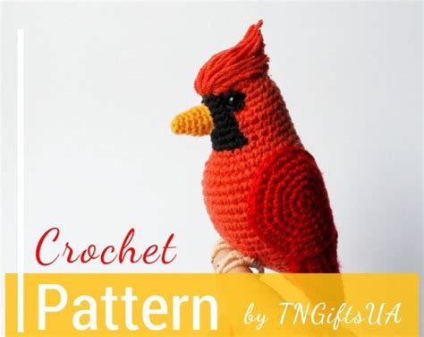 Crochet Cardinal bird PATTERN Tutorial PDF Red Realistic bird Flexible paws Amigurumi toy st ...