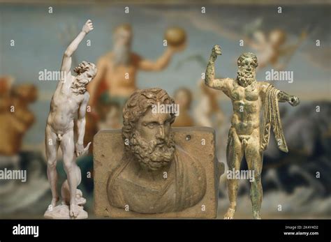 Depiction Of Authentic Statues Of Ancient Rome Neptune God Of The Sea