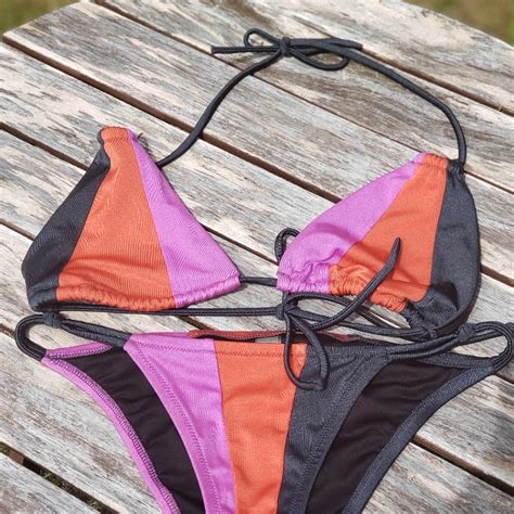 Victoria S Secret Swim Color Block Triangle Bikini Set Gem