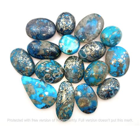 Natural Morenci Turquoise With Pyrite Inclusions Cabochon Lot Feroza