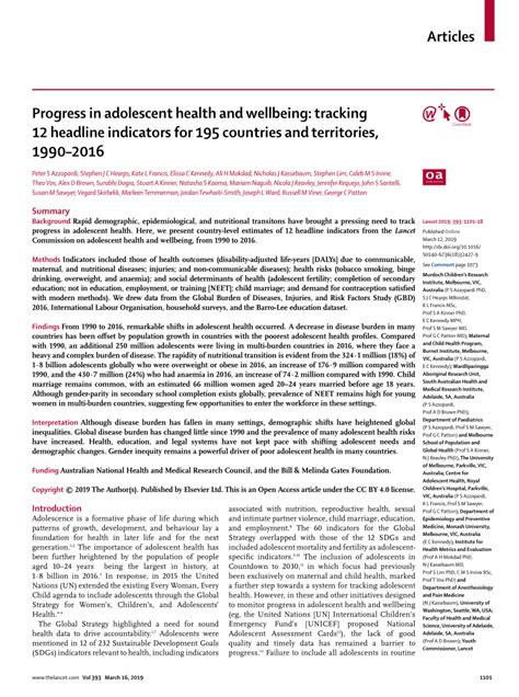 Pdf Progress In Adolescent Health And Wellbeing Tracking 12 Headline