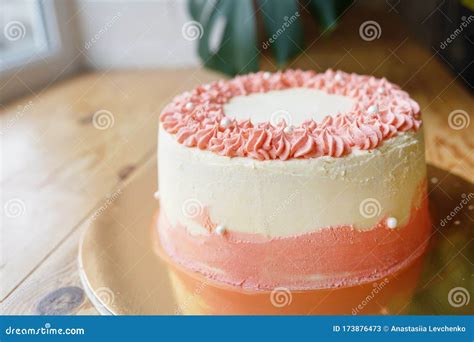 White And Pink Color Wedding Or Birthday Cake Stock Image Image Of