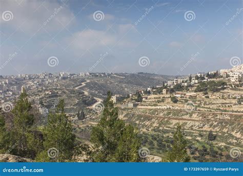 Panorama From Shepherd S Field Beit Sahour East Of Bethlehem Stock