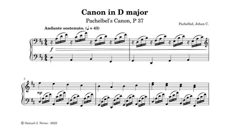 Pachelbel Canon In D Major Pachelbels Canon P 37 Samuel J Neves