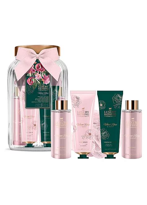 Velvet Rose Peony Glass Jar Gift Set By The Luxury Bathing Company