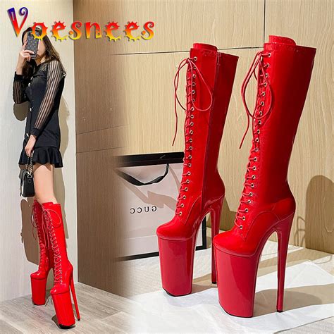 Zingj 26cm Platform Long Tube Knee High Leather Women Boots Super High