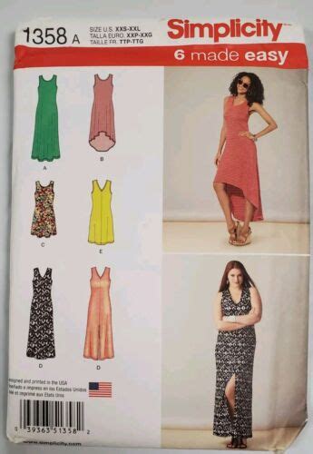 Simplicity 1358 Misses Knit Dresses In 5 Views Sz Xxs Xs S M L Xl Xxl Ebay