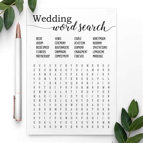 Wedding Word Search Bridal Shower Word Search Bridal Word Etsy