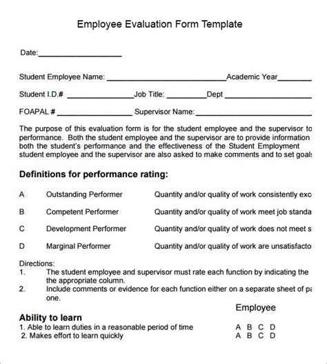 Free Employee Evaluation Form Samples In Ms Word Pages Images