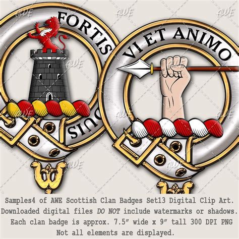 Scottish Clan Badges Set13 Digital Clip Art By Awesomescrapper Etsy