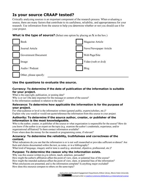 Craap Test Handout Instruction And Student Engagement Department