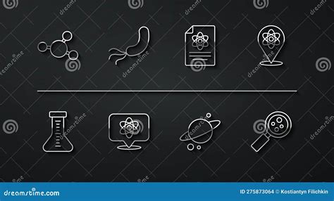 Set Line Molecule Test Tube Atom Planet Saturn Bacteria