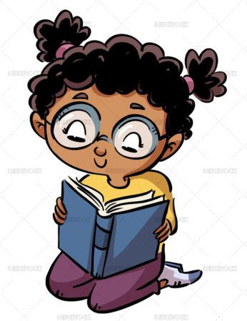 Ilustraci N De Una Ni A Afro Sentada De Rodillas Leyendo Un Libro