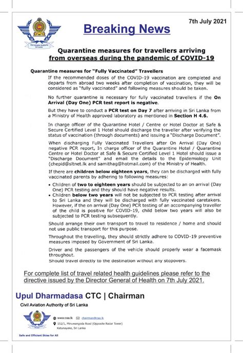 Updated Quarantine Measure For Travellers Arriving From Overseas During