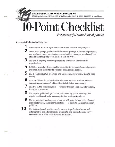 Point Checklist For Successful State And Local Parties Pdf