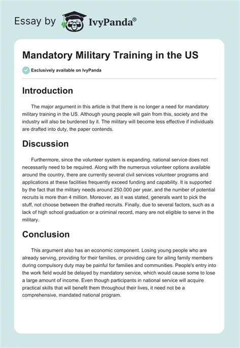 Mandatory Military Training In The Us 252 Words Essay Example