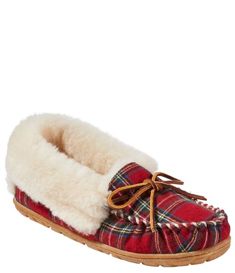 L L Bean Wicked Good Plaid Shearling Moccasins Dillard S