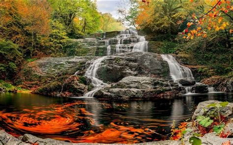 Schöne Wasserfälle Felsen Bäume Herbst 1920x1200 HD