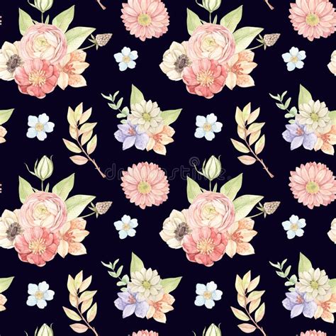 Watercolor Floral Seamless Pattern With Gentle Field Flowers Leaves