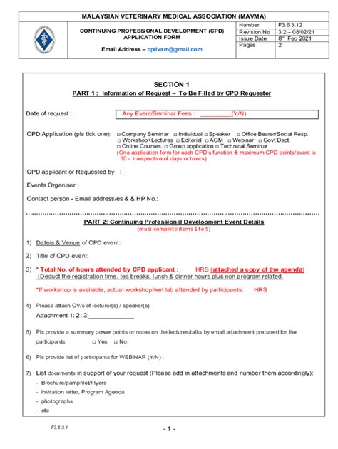 Fillable Online Continuing Professional Development Cpd Application