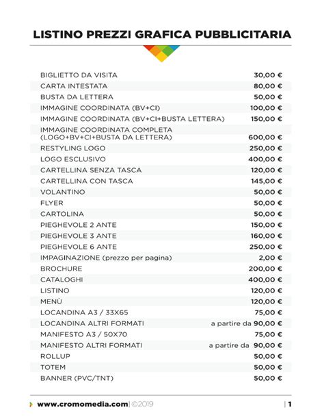 Listino Prezzi Grafica Pubblicitaria