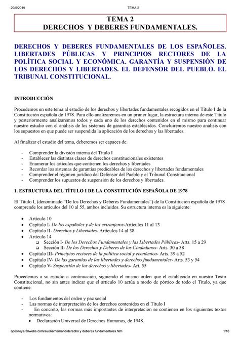 Tema 2 Derechos Y Deberes Fundamentales 2952019 Tema 2 Tema 2