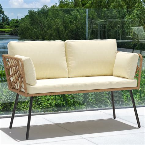 DWVO Outdoor Rattan Loveseat with Cushions & Pillows for Patio, Deck ...