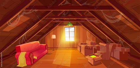 Attic Interior Cartoon Loft Garret And Cockloft Room House Attic Or