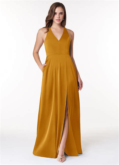 Butterscotch Azazie Ceria Stretch Satin Dress Bridesmaid Dresses Azazie