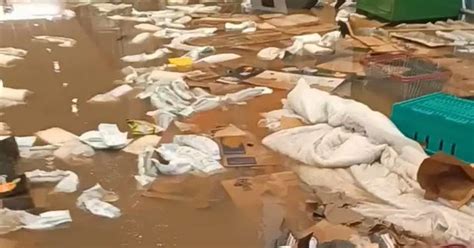 Storm Babet Cork Supermarket Flooded With Groceries Floating On Water