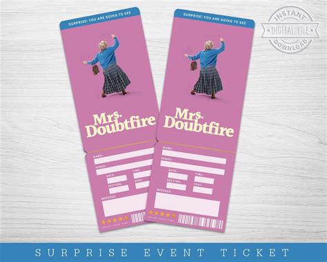 Printable Mrs Doubtfire Broadway Surprise Ticket, Mrs Doubtfire the ...