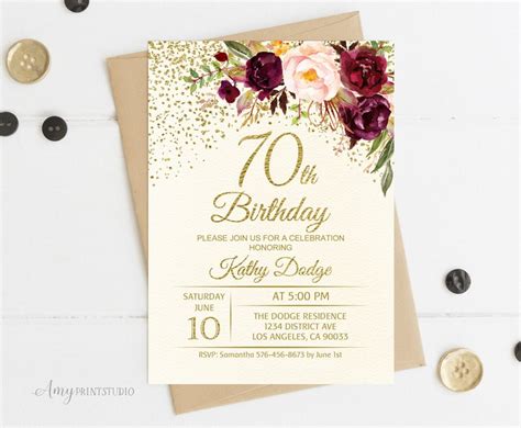 70th Birthday Invitation Floral Ivory Birthday Invitation Etsy