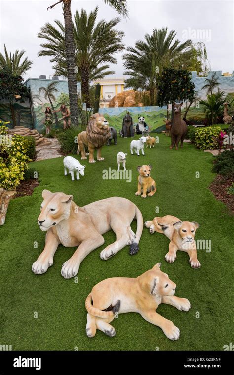 A Menagerie Of Plastic Animals In The Garden Of Eden Recreation At The