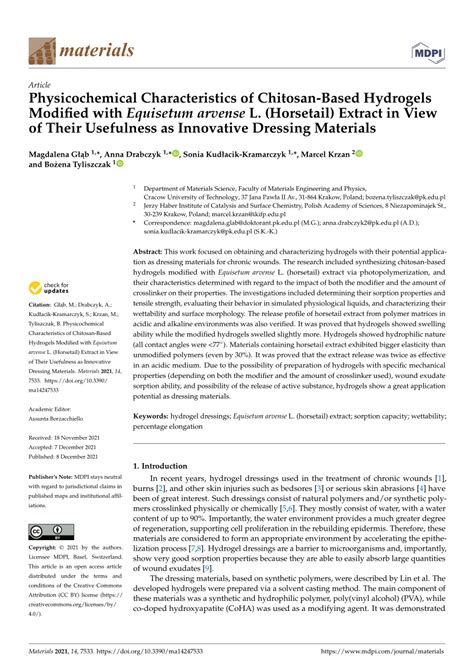 Pdf Physicochemical Characteristics Of Chitosan Based Hydrogels