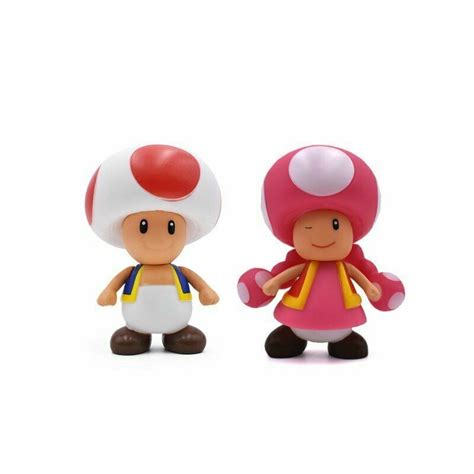 2X New Super Mario Bros Toad Toadette PVC Plastic Figure Toy 4