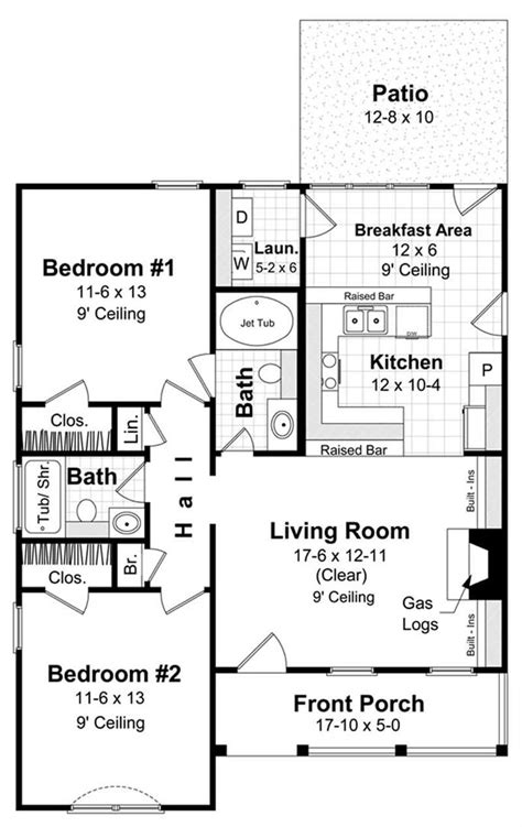 Small Country Ranch Plan - 2 Bedrm, 2 Bath, 1000 Sq Ft - #141-1230