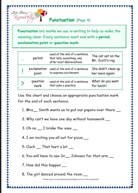 Grade Grammar Topic Punctuation Worksheets Lets Share Knowledge