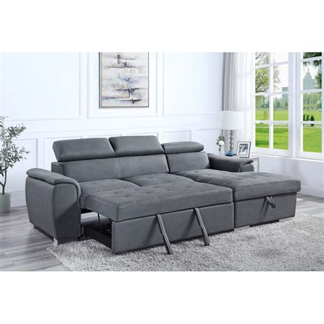 Canapé d angle contemporain convertible avec têtières et coffre gris