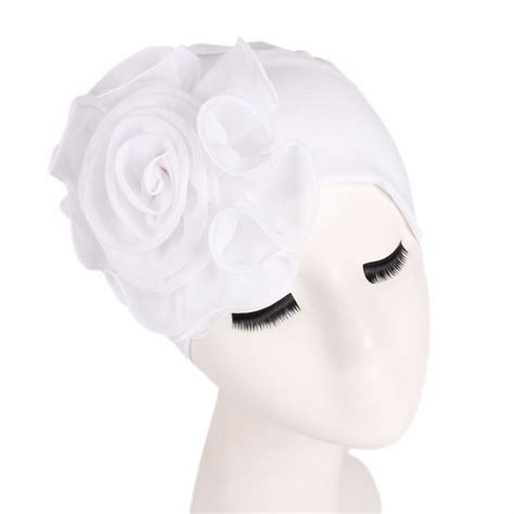 Women Ladies Retro Big Flowers Hat Turban Brim Hat Cap Pile Cap