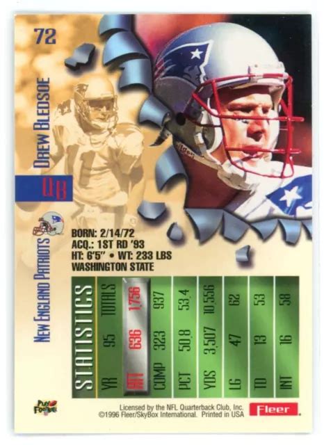 Fleer Metal Drew Bledsoe Patriots De La Nouvelle Angleterre