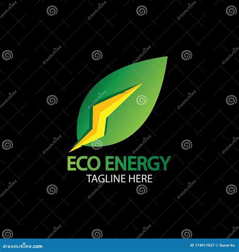 Eco Energy Vector Logo With Leaf Symbol Green Color With Flash Or