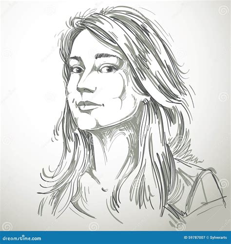 Vector Art Drawing Portrait Of Gorgeous Dreamy Girl Isolated Stock