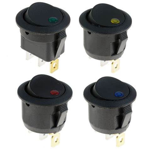 On Off Rocker Switches Terminals Pins Black Round Power Switch With