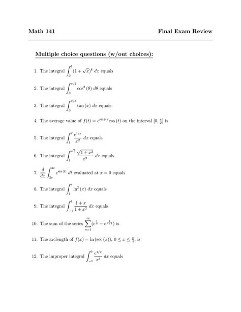 Math Exam Review Math Final Exam Review Multiple Choice