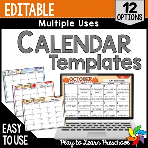 Editable Classroom Calendars Play To Learn Preschool